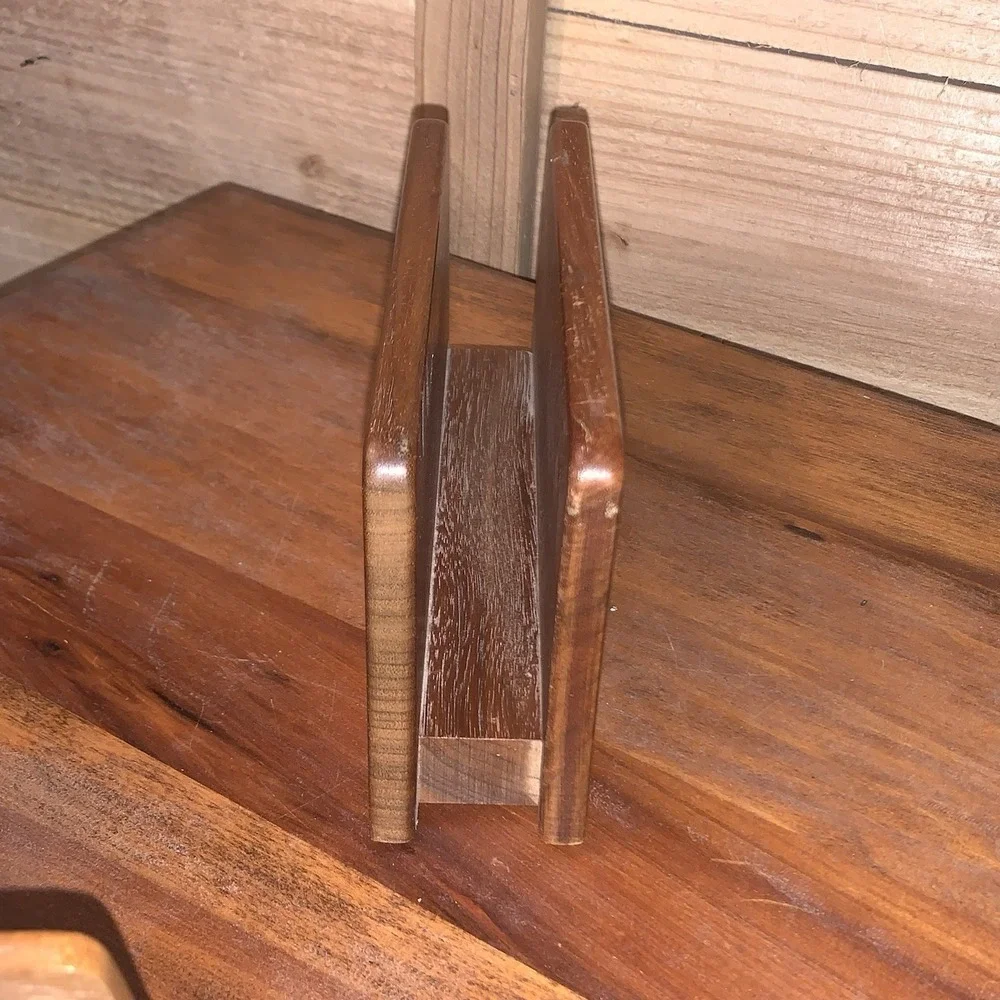 Vintage Laser Craft Carved Walnut  Wood Letter Holder Pelican Harbor Made in USA